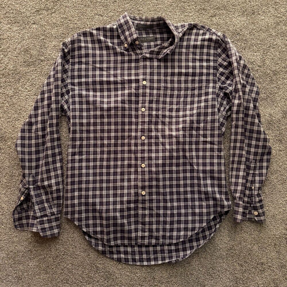 Lyle & Scott Mens 2 Ply Cotton Button Up Army Green Plaid Dress Shirt M